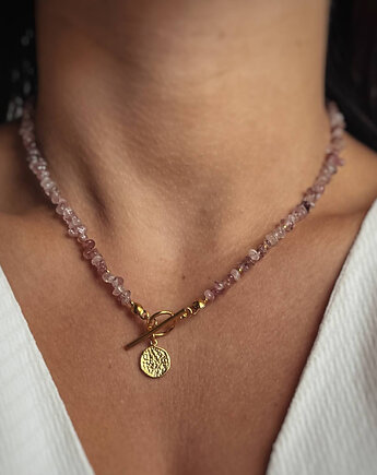 Naszyjnik kamienie naturalne Kwarc Truskawkowy pozłacany toggle, Bring Biżuteria