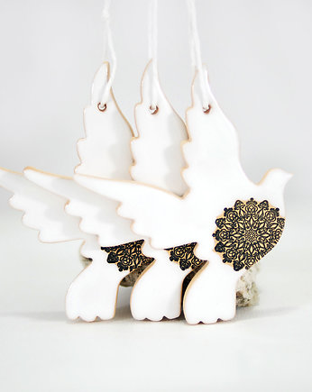 3 duże ceramiczne  ptaszki na choinkę - śnieg, 10FingersArt