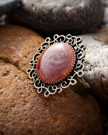 Pierścionek retro, bordo, Figa handmade accessories