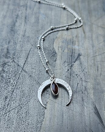 Naszyjnik N39  Lunula, granat, Ag925, Trawelerka