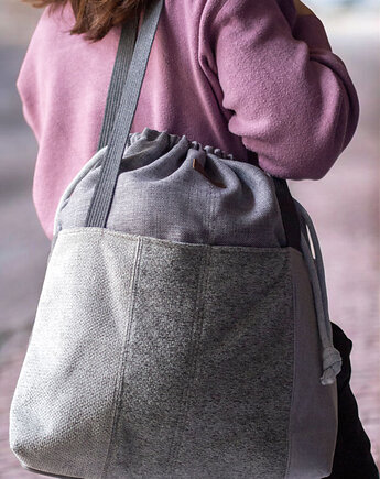 Szara duża torba z kominem patchwork, raspberi