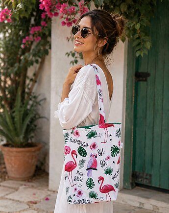 Torba shopper torba na zakupy shopperka torba zakupowa flamingi, Uszyciuch