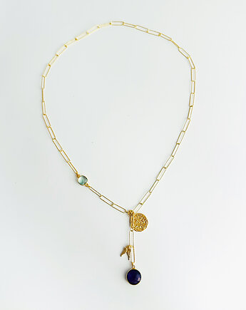 Naszyjnik KWIAT ZMYSŁOWOŚCI z ametystem i topazem, na szerokim łańcuszku, Anemon Atelier