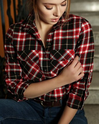 Koszula flanelowa w kratę czerwono - czarna z długim rękawem, HavanaDesign