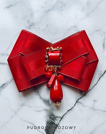 Brosza  z ozdobą w stylu glamour z czerwonymi  kamieniami NEW, Pudrowy Różowy