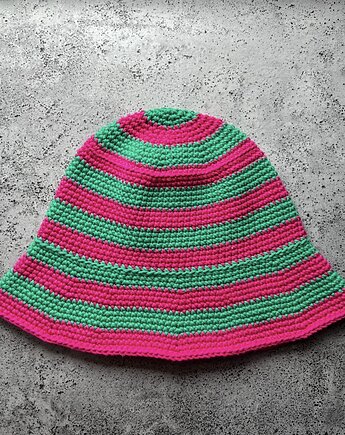 Bawełniany letni kapelusz w różowo zielone paski, OSOBY - Prezent dla mamy