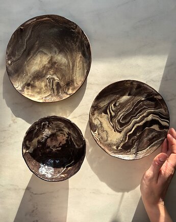 Zestaw 2 Talerzy i Miseczki na Tapasy Marble Effect, Maison Fragile