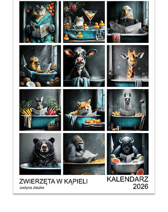 Kalendarz 2026 Zwierzęta w kąpieli 15x21 cm, JBJart Justyna Jaszke