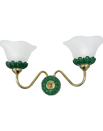 Kinkiet podwójny PRECIOSA Czechosłowacja lata 80. szkło malachitowe mosiądz, Good Old Things