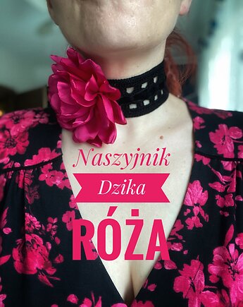 Czarny koronkowy retro naszyjnik z piękną bordową różą, Księżycowa ćma