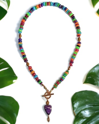 LIMITOWANY NASZYJNIK z sercem :: kolorowa masa perłowa,hematyt, jaspis cesarski, kaktusia