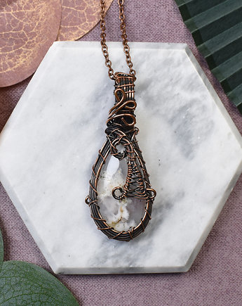 Miedziany wisiorek wire wrapping z dendrytem #244, Metal Earth Jewelry