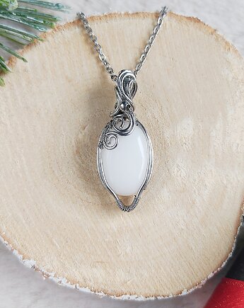 Naszyjnik Kwarc Mleczny "Zimowy Szept" stal chirurgiczna wisiorek handmade, byNostawen