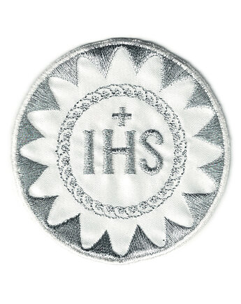 Naszywka komunijna na albę IHS SREBRNA haftowana do przyszycia POLSKA 7cm, Wyszywane