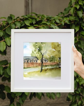 WYPRZEDAŻ OBRAZÓW! Akwarela Polska wieś oryginalny obraz 300g A5 21x15 cm, Kwitnace