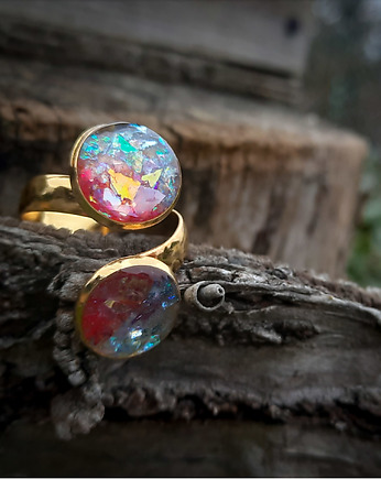 Dwukolorowy  pierścionek z podwójnym oczkiem, Figa handmade accessories