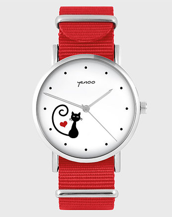 Zegarek - Kotek, serce - czerwony, nylonowy, yenoo