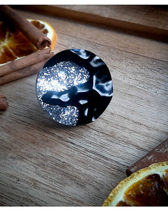 Dwukolorowy czarny pierścionek, Figa handmade accessories