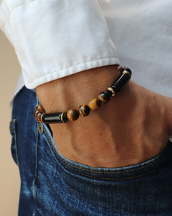 Bransoletka męska - tygrysie oko z czarnym turmalinem, Bring Biżuteria