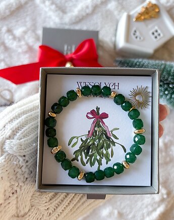 Zielona bransoletka na żyłce z agatów z zawieszką serduszkiem, Hey details