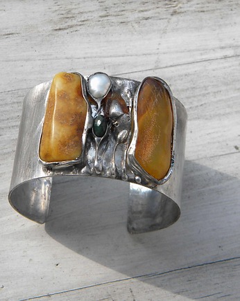 Zamówienie Bursztyn w zaroślach -  bransoleta mankiet CUFF, Beata Trotter