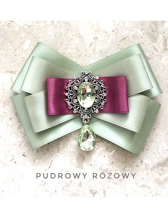 Delikatna zielona Brosza z Bordo NEW, Pudrowy Różowy