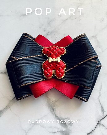 Modowa Brosza z czerwonym  MISIEM Nowość, Pudrowy Różowy