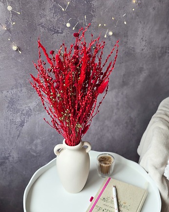 Bukiet czerwono-złoty z suszonych kwiatów, BohoSuszki