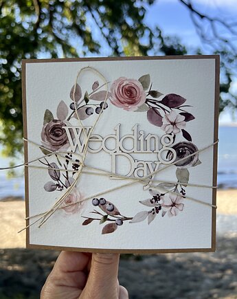 Kartka ślubna na ślub po angielsku - Wedding Day z życzeniami, sorte