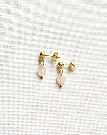 Kolczyki serca z kwarcem różowym, Szmaragdowa Polana