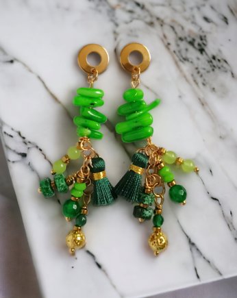 Zielone kolczyki Boho : długie i fikuśne, kaktusia