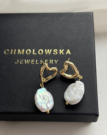 Kolczyki Serce z Unikatową perłą, Chmolowska Jewellery