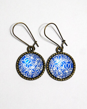 Kolczyki - Kafelki, kwiaty, eiffla - wiszące, brąz, yenoo