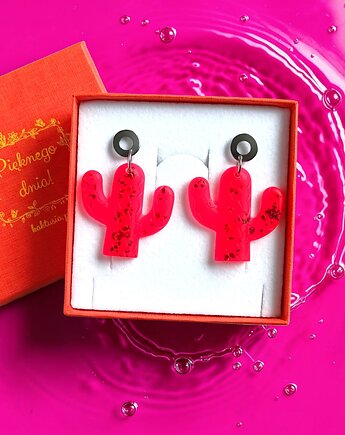 Kolczyki z żywicy : KAKTUSY : neon red, kaktusia