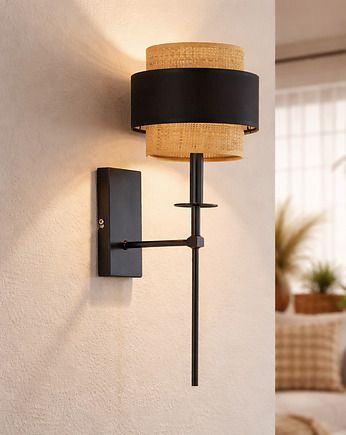 Długi kinkiet boho w stylu pałacowym VADUZ BOHO z rattanowym abażurem, LYSNE