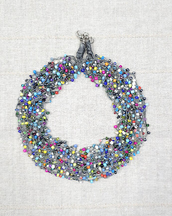 5879 Kolorowy naszyjnik z koralików szklanych - Ręcznie robiony choker, kama4you