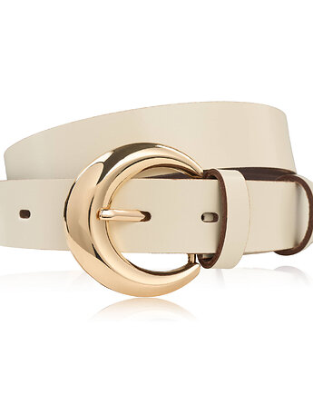 Pasek damski skórzany 90 cm do spodni wąski kremowy licowyPG-13-ECRZ-90, Paolo Peruzzi