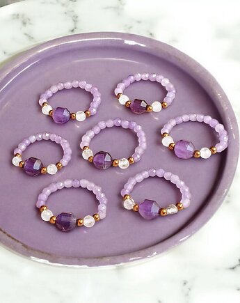 HARMONY : pierścionek - ametyst, kryształ górski,hematyt, kaktusia