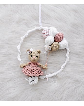 Łapacz snów  z misiem - róż, OKAZJE - Prezent na Baby shower