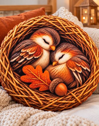 Poduszka ptaszki okrągła poduszka ptaki ozdobna poduszka jesienna gniazdko, Uszyciuch