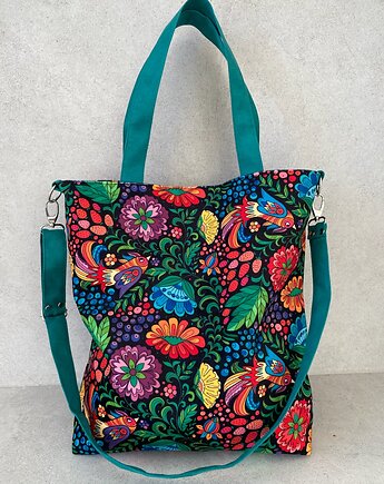 Torba na ramię XL - print rajskie ptaki, PRACOWNIA 166
