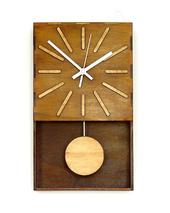 Drewniany Dębowy zegar ścienny z wahadłem, Clock Wood Studio