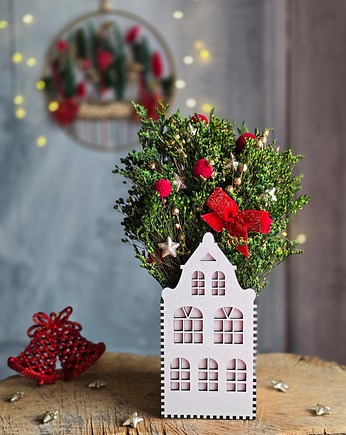 Stroik świąteczny w kamieniczce - dekoracja bożonarodzeniowa do wnętrza, BohoSuszki