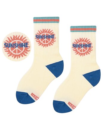 Kolorowe skarpetki dziecięce SURF SUNSHINE długie, bawełniane, beżowe, ZOOKSY