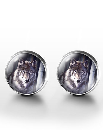 Kolczyki sztyfty - Szary wilk - grafika, yenoo