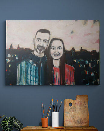 Portret na zamówienie malowany ze zdjęć kupującego na płótnie 50x70 cm, Kasia Kulicka