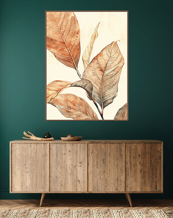 Liście magnolii - Plakat, druk - Chiński Orient, Zen, Wabi Sabi #97, Black Sapphire Art