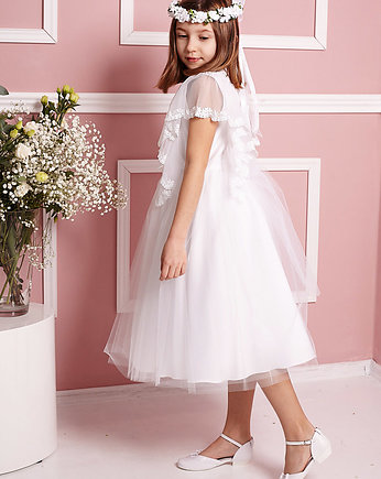 Biała sukienka dziewczęca z haftowanymi rękawami Isabel, AL DA