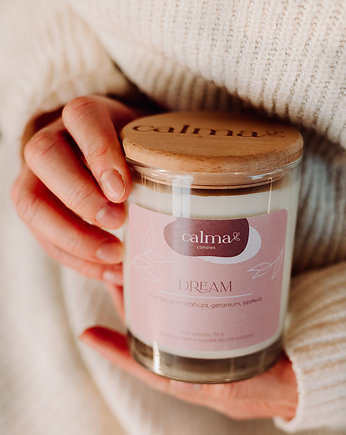 Świeca sojowa DREAM Mango i geranium, szałwia CALMA, Manufaktura Calma