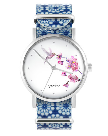 Zegarek - Koliber, oznaczenia - niebieski, kwiaty, yenoo